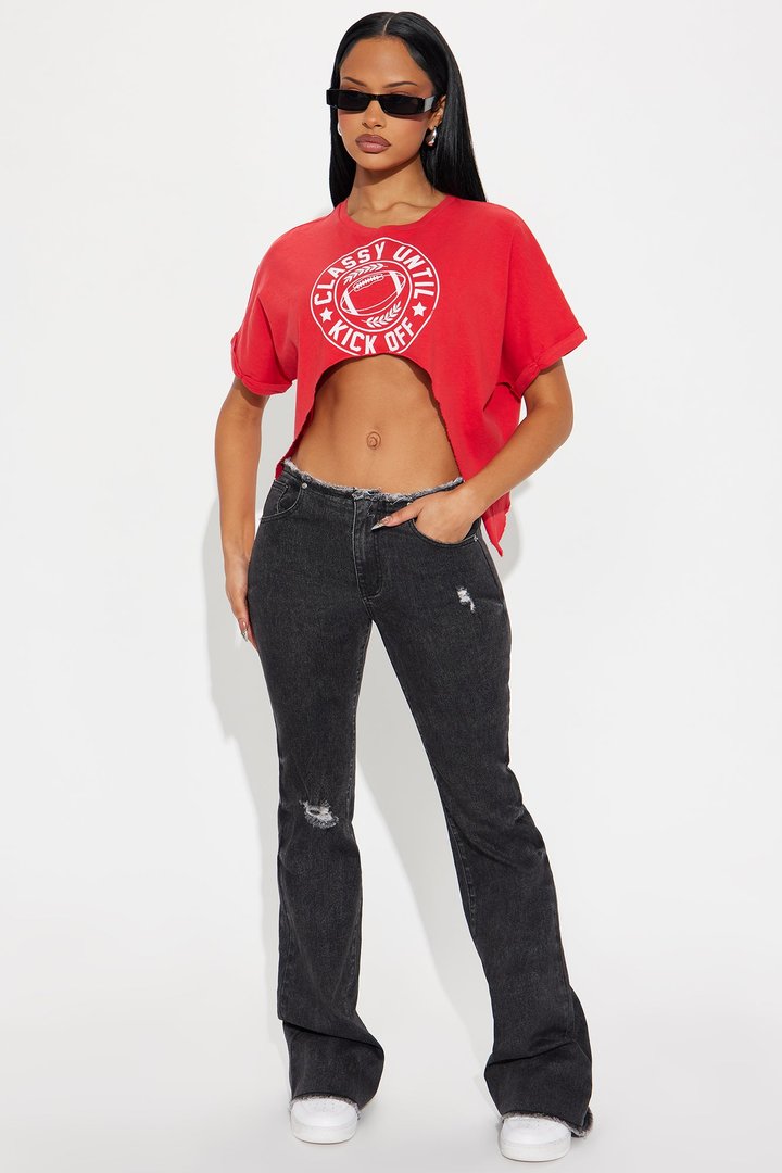 Classy Until Kickoff Distressed Cropped Top - Red