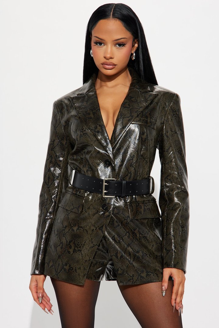 Brenda Belted Blazer Short Set - Green