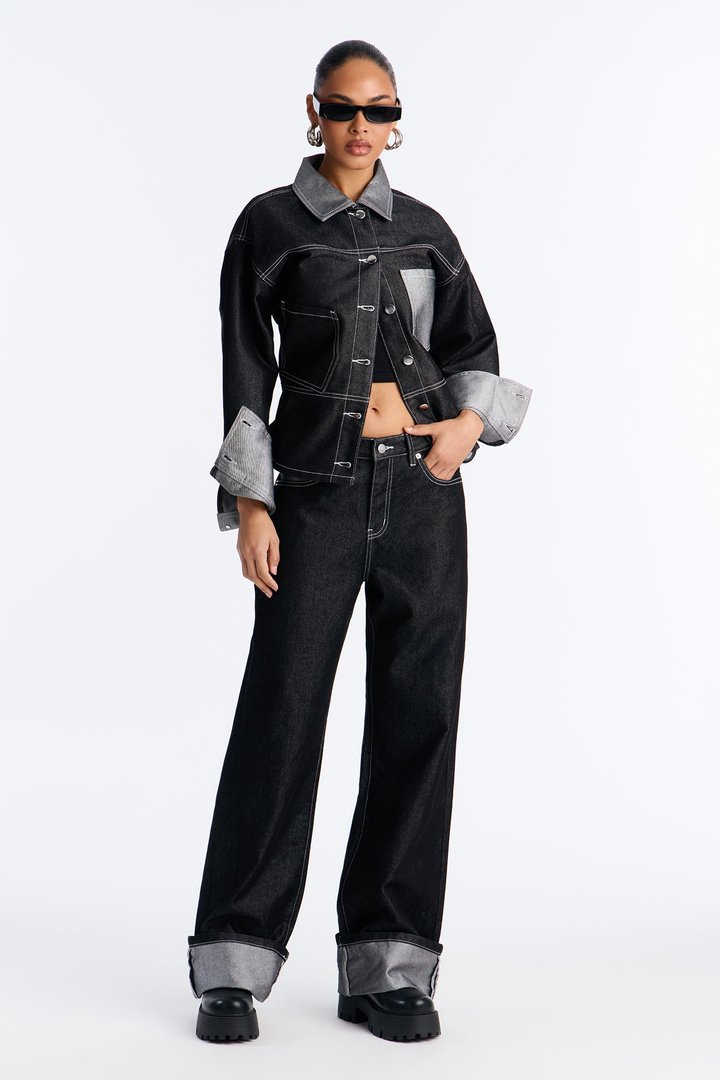 Double Agent Cuffed Wide Leg Jeans - Black