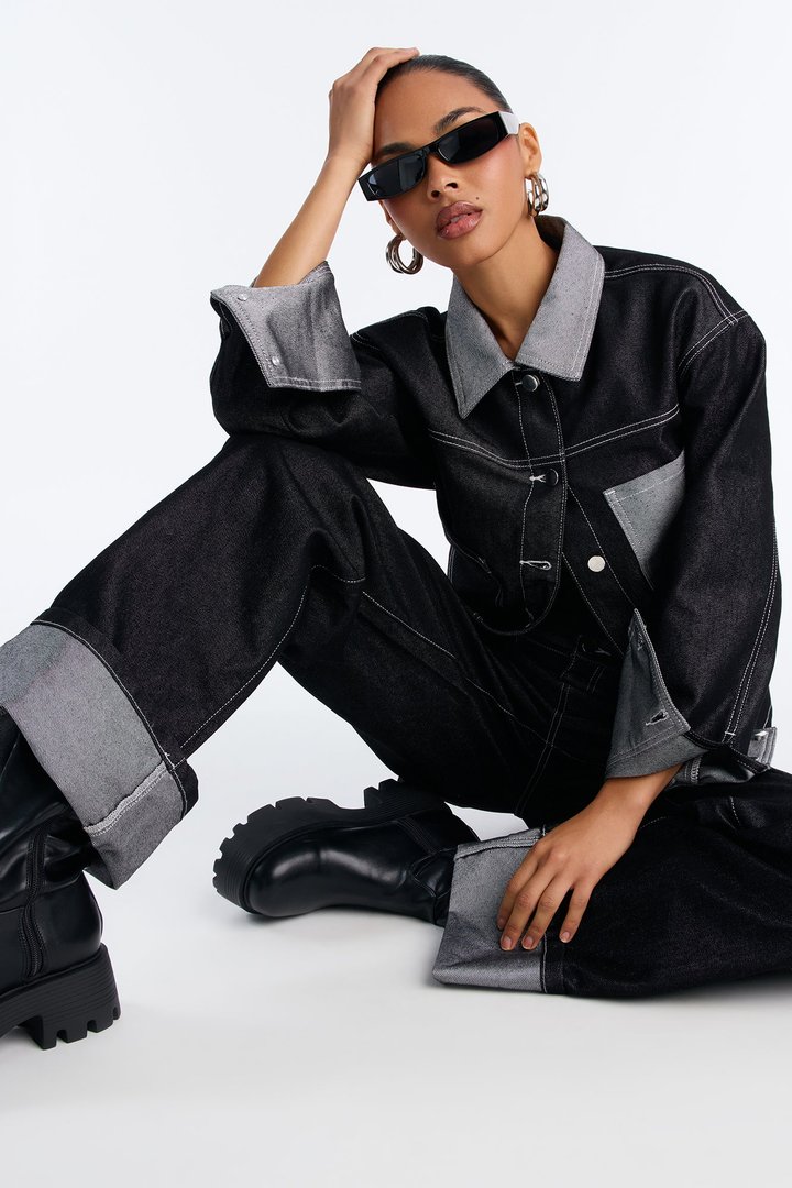 Double Agent Cuffed Wide Leg Jeans - Black