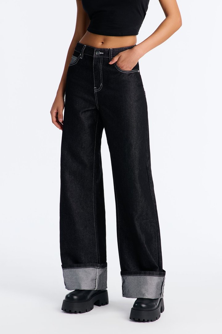 Double Agent Cuffed Wide Leg Jeans - Black