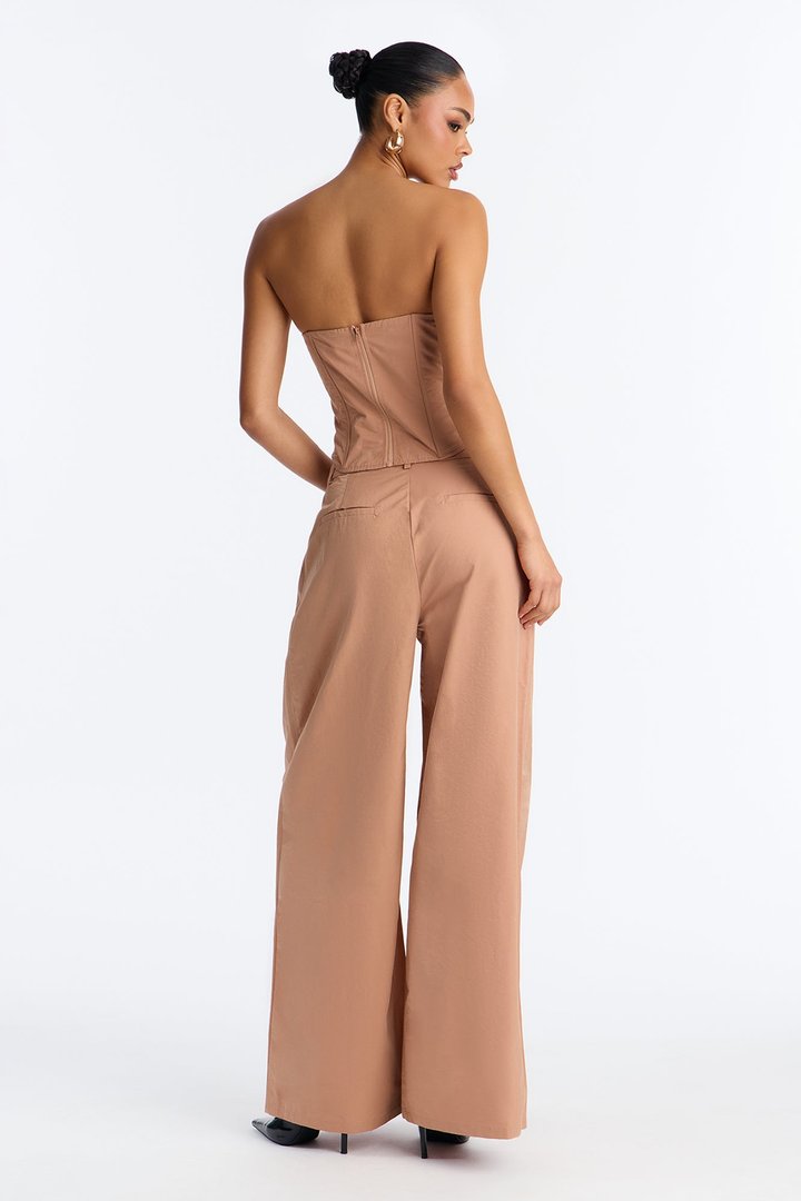 Kenzie Strapless Wide Leg Pant Set - Taupe