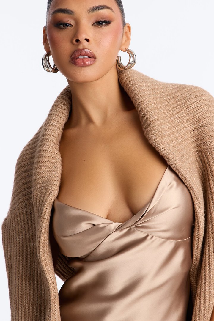 Play The Part Satin Mini Dress Set - Brown