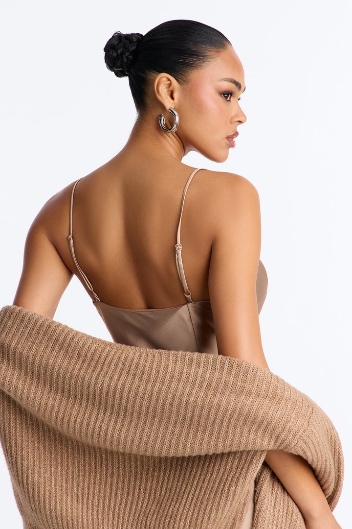 Play The Part Satin Mini Dress Set - Brown
