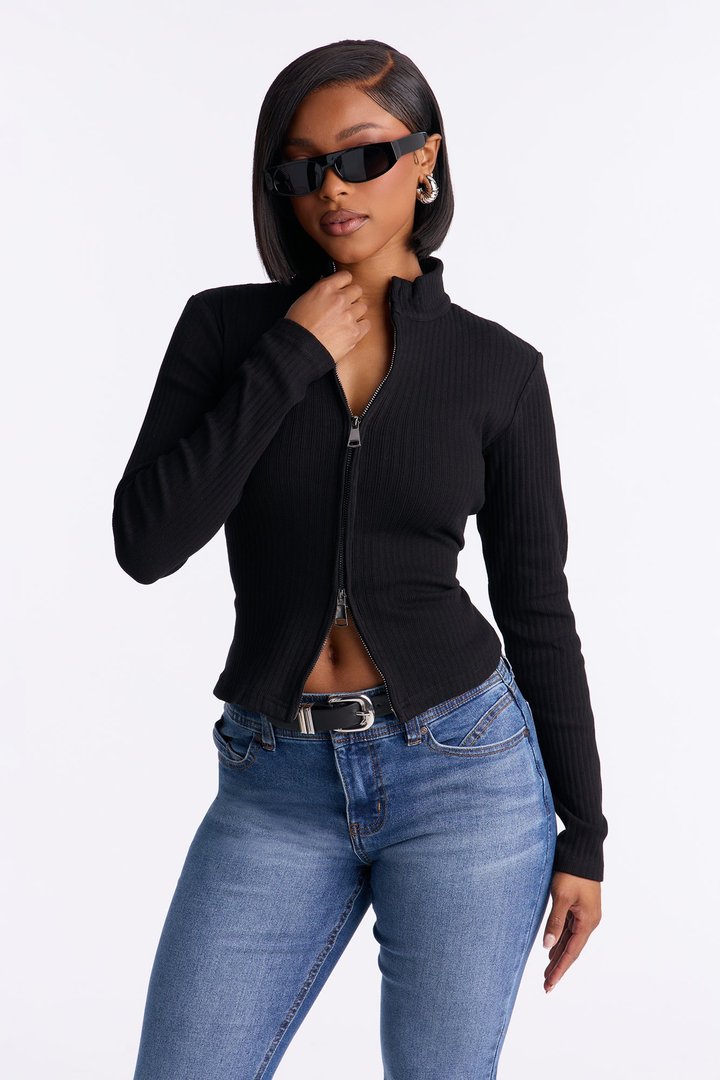 Aubrey Front Zip Cardigan - Black