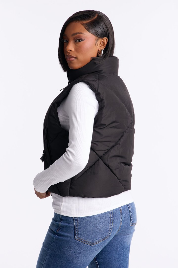 Cuteness Overload Bow Nylon Puffer Vest - Black