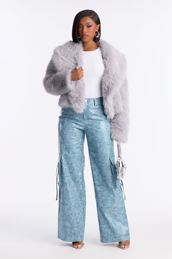 Gigi Embossed Croc Faux Leather Cargo Pant 32″ - Blue
