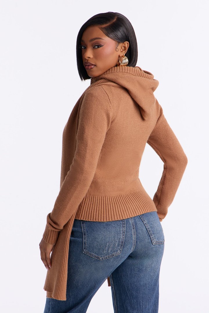 Knot Your Girl Zip Front 2pc Cardigan and Scarf Set - Taupe