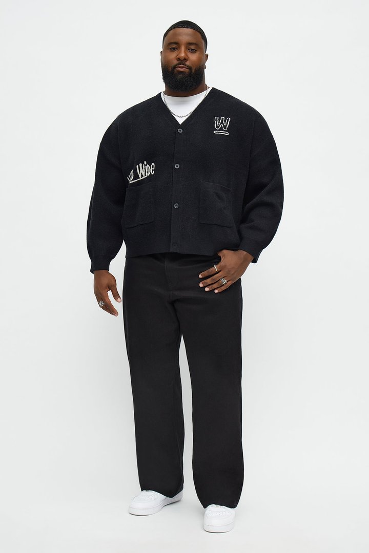 Cropped Clover Academic Sweater Cardigan - Black