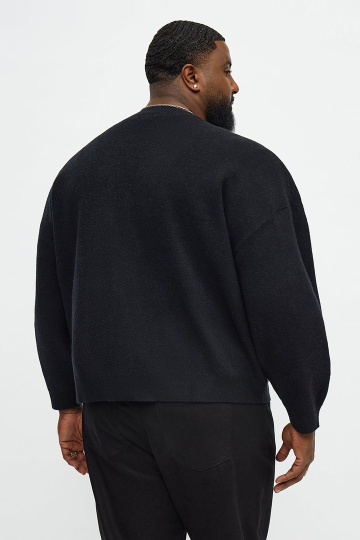 Cropped Clover Academic Sweater Cardigan - Black