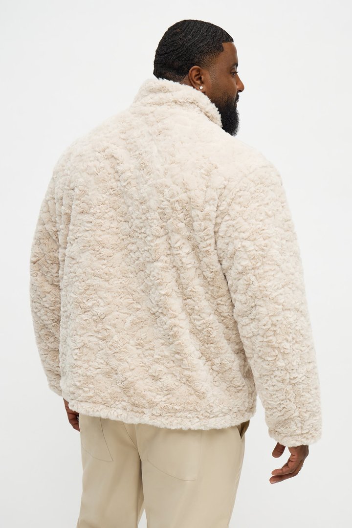 Relaxed Quarter Zip Faux Fur Jacket - Cream