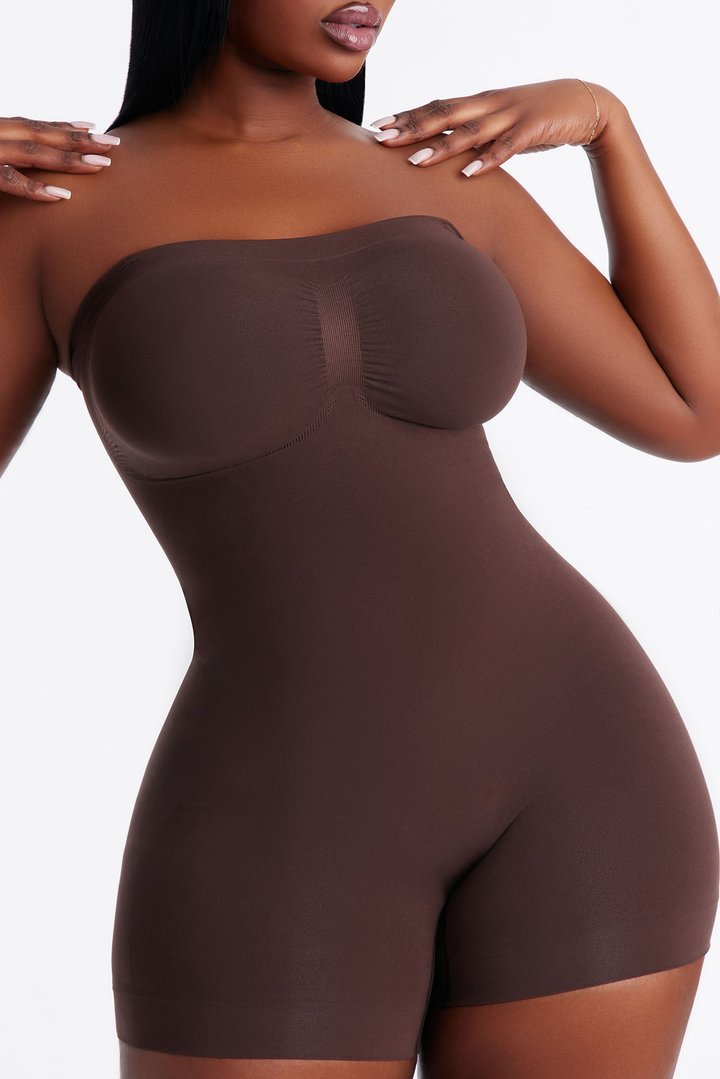 Nova Sculpt Seamless Strong Compression Strapless Shortie Bodysuit - Coco
