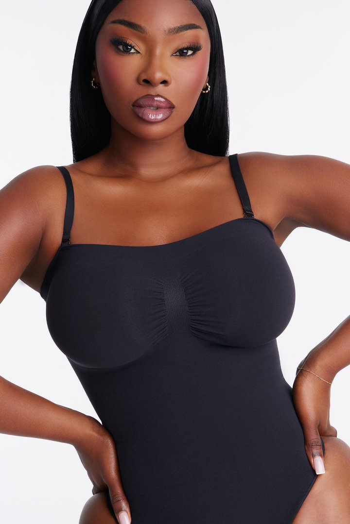 Nova Sculpt Seamless Strong Compression Strapless Thong Bodysuit - Black