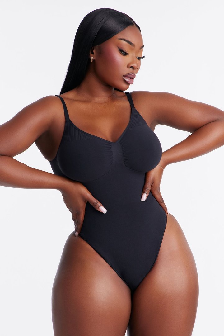 Nova Sculpt Seamless Strong Compression Low Back Thong Bodysuit - Black