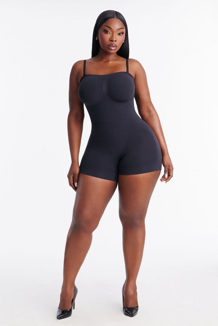 Nova Sculpt Seamless Strong Compression Strapless Shortie Bodysuit - Black