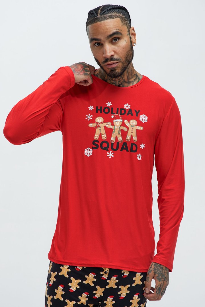 Holiday Squad Gingerbread Holiday PJ Set - Red/Black