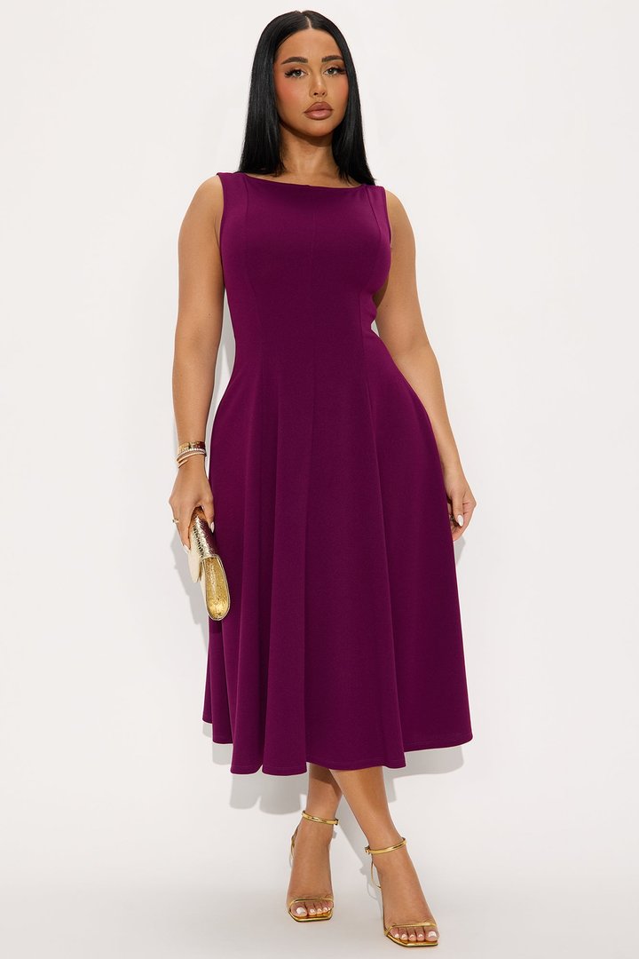 Sweet Sunday Knit Crepe Midi Dress - Plum