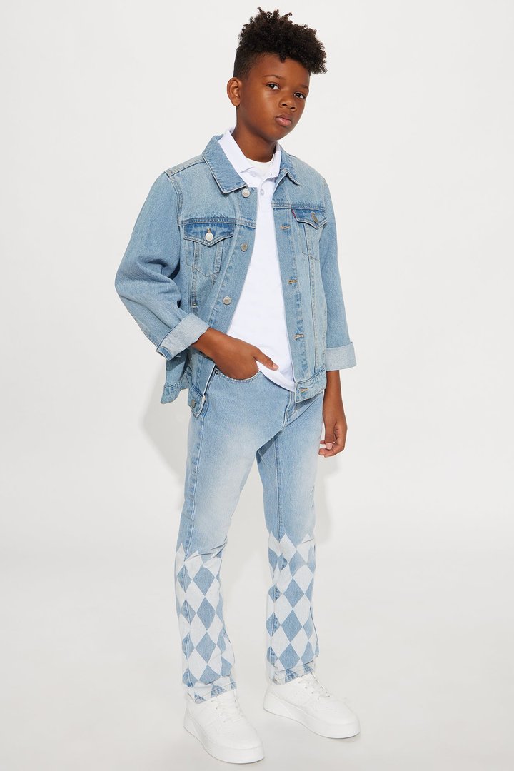 Mini Slim Diamond Pattern Jean - Light Blue Wash