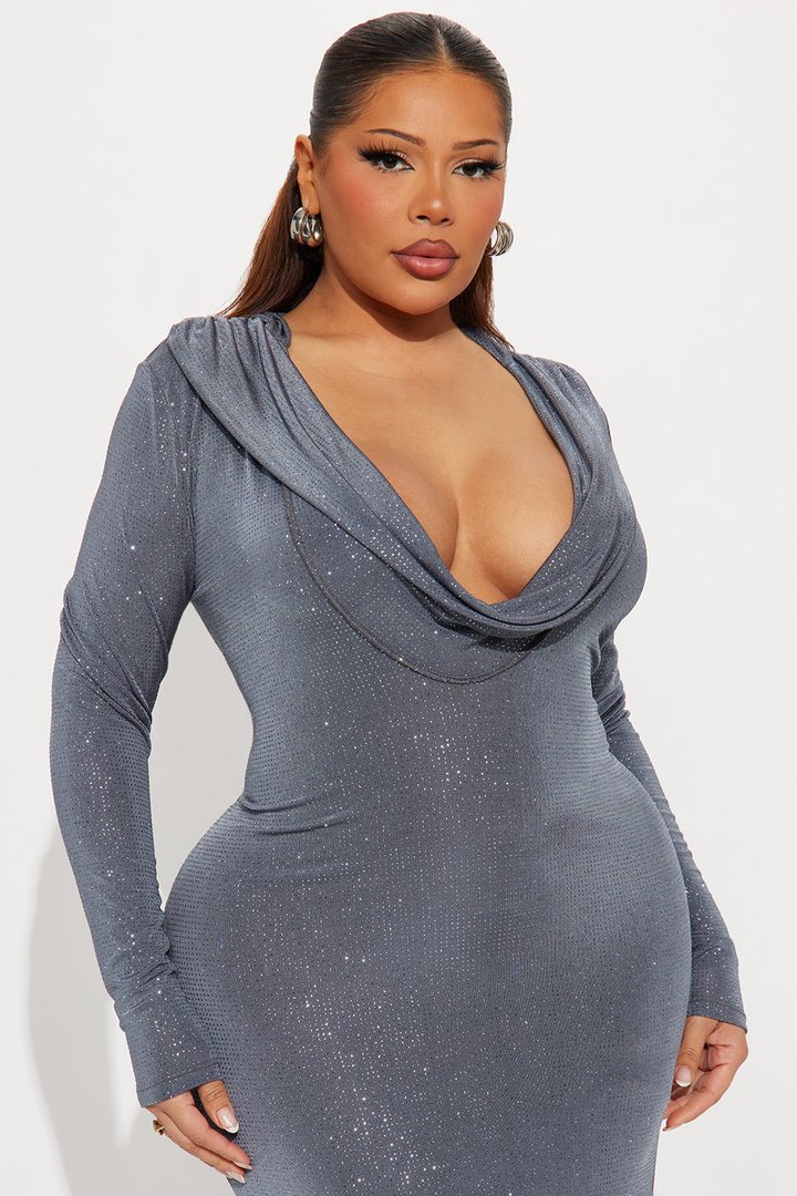 Always Glittering Cowl Neck Maxi Dress - Grey