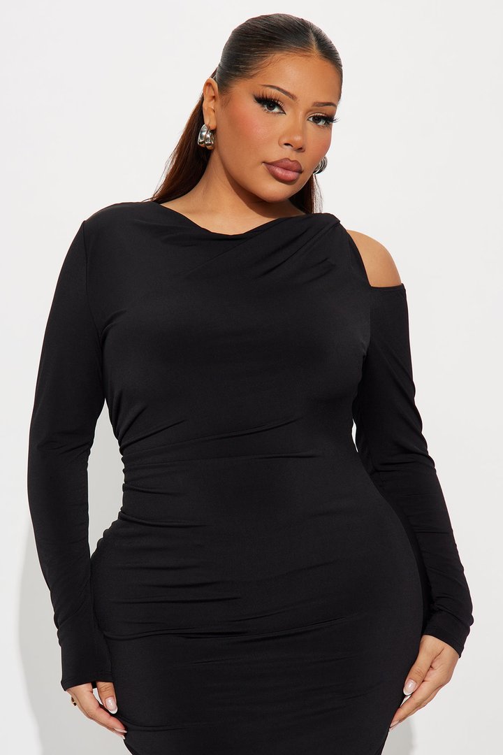 Giana Long Sleeve Knot Midi Dress - Black