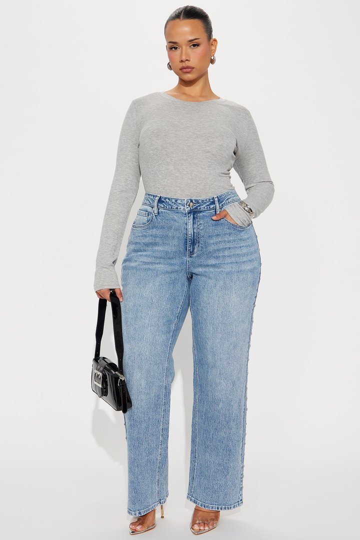 Shining Star Embellished Straight Leg Jeans - Medium Wash