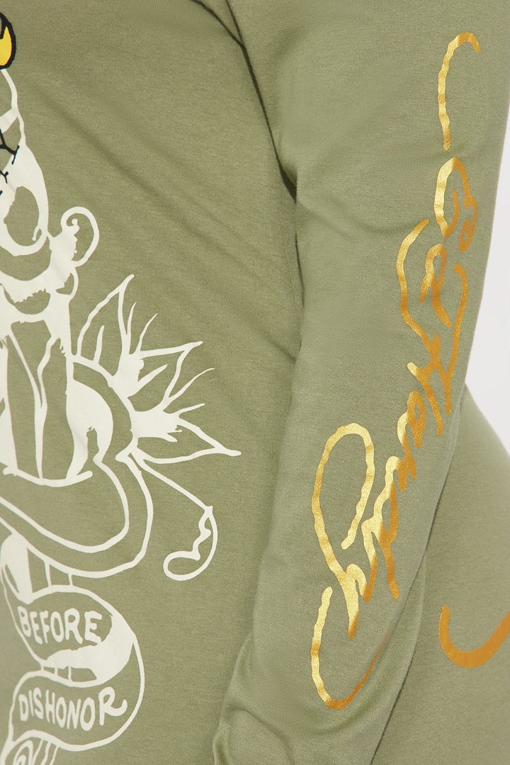 Ed Hardy Dagger Heart Long Sleeve Mini Dress - Olive