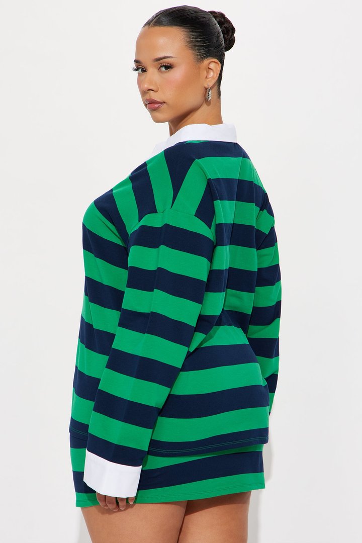 Lindsay Striped Oversized Polo Skirt Set - Hunter