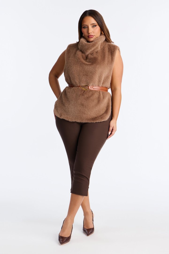 Iceland Belted Faux Fur Top - Camel