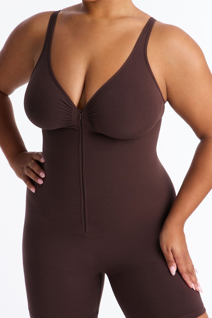 Nova Sculpt Seamless Strong Compression Zip Front Thigh Shaping Bodysuit - Coco