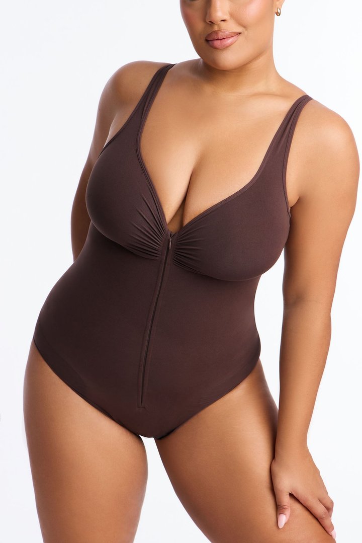 Nova Sculpt Seamless Strong Compression Zip Front Brief Bodysuit - Coco