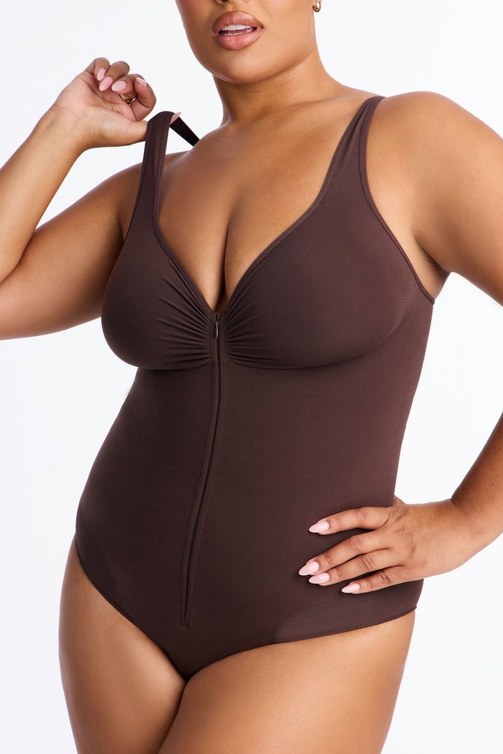 Nova Sculpt Seamless Strong Compression Zip Front Brief Bodysuit - Coco