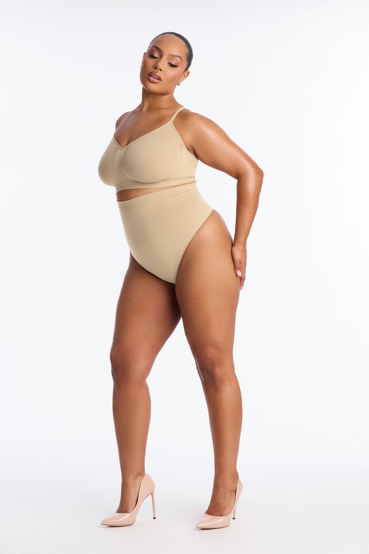 Nova Sculpt Seamless Strong Compression High Waisted Thong - Sand