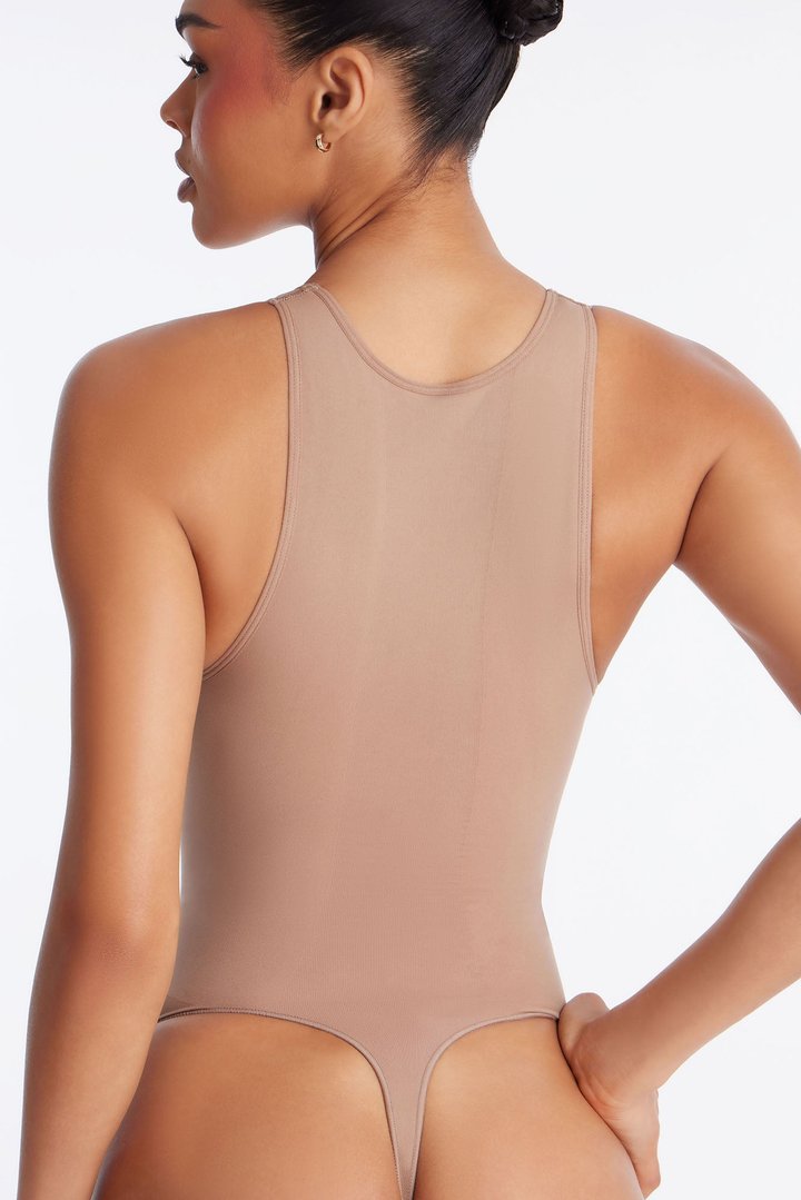 Nova Sculpt Seamless Strong Compression Scoop Neck Thong Bodysuit - Nude