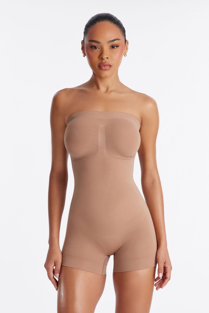 Nova Sculpt Seamless Strong Compression Strapless Shortie Bodysuit - Nude