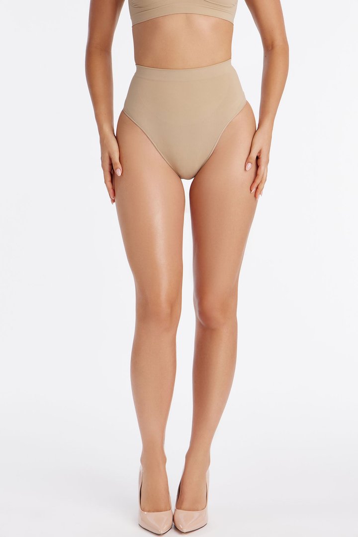 Nova Sculpt Seamless Strong Compression Mid Waist Thong - Sand