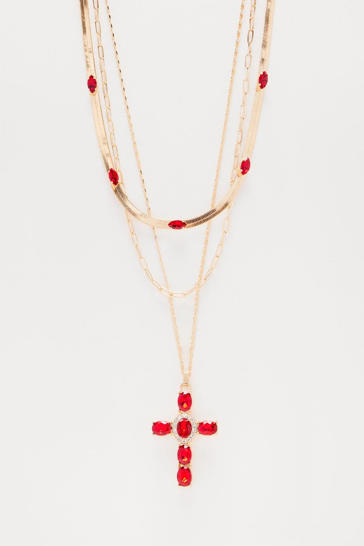 Forever Blessed Royal Layered Necklace - Gold/Red