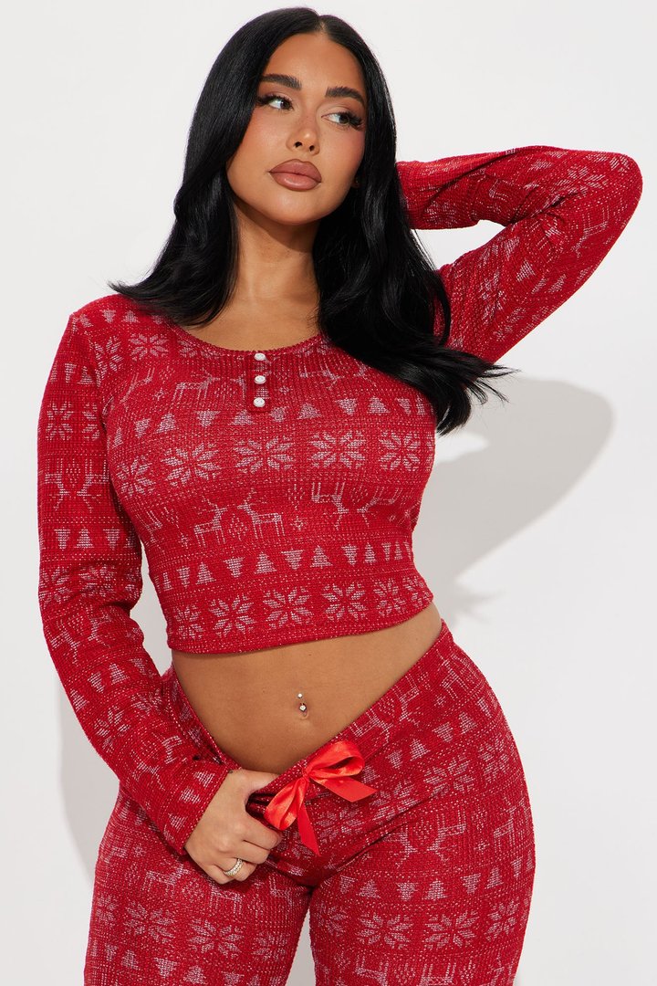 Holiday Feeling Brushed Waffle PJ Jogger Set - Red