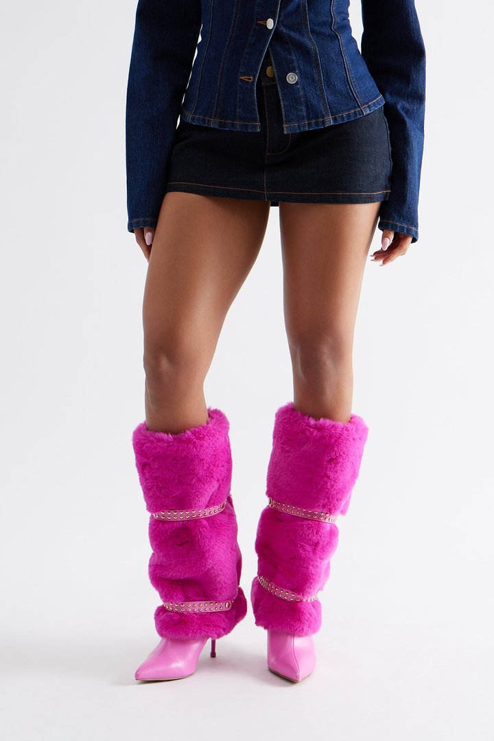 Bronx Studded Faux Fur Boots - Hot Pink