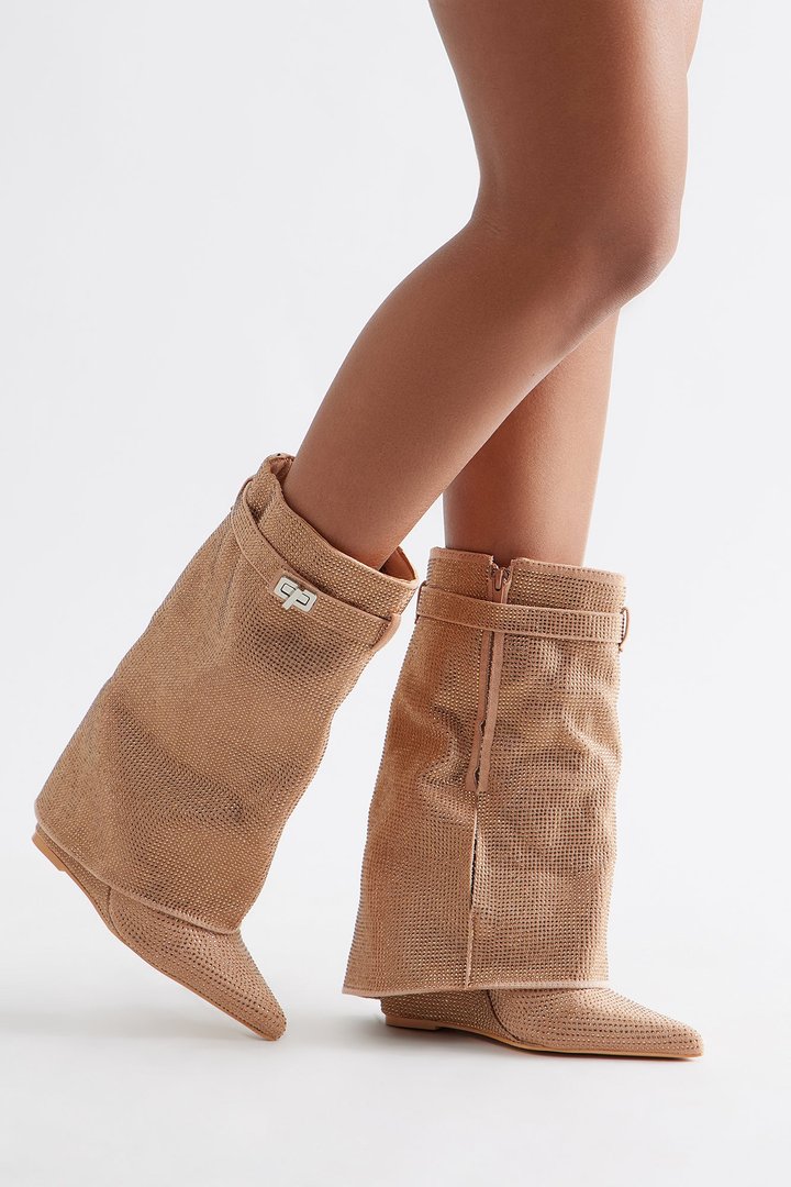 Bronte Embellished Overlay Boots - Champagne