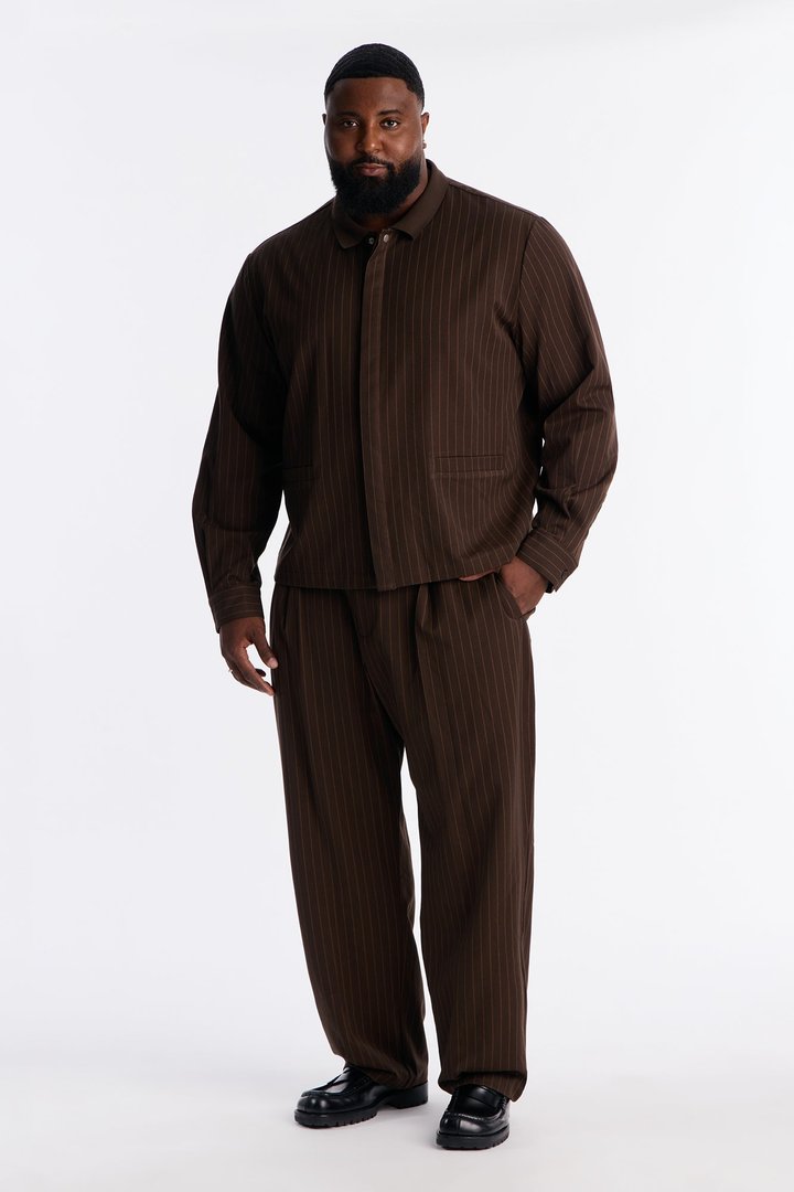 Straight Striped Elevated Shirt Jacket - Brown