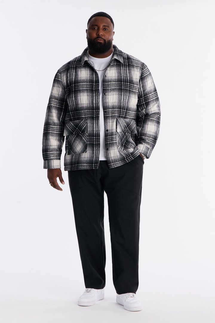 Quilted Rugged Plaid Shacket - Black/White