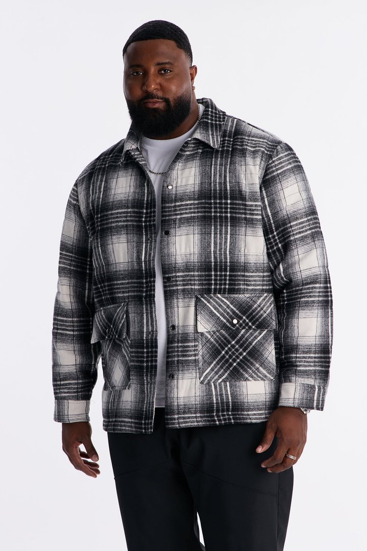 Quilted Rugged Plaid Shacket - Black/White