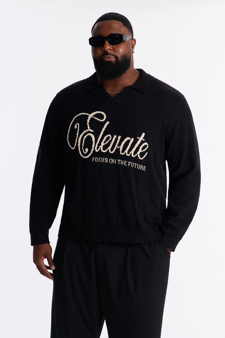 Relaxed And Beyond Johnny Collar Sweater - Black/combo