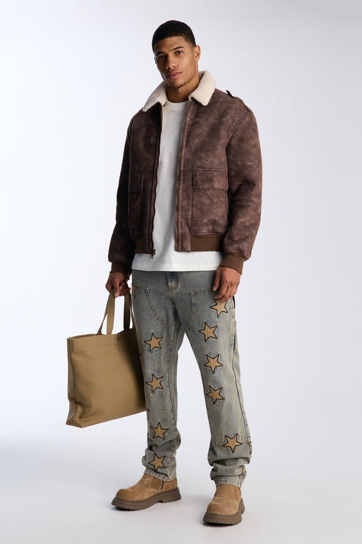 Slim Stars On It Embroidered Carpenter Jean - Light Wash