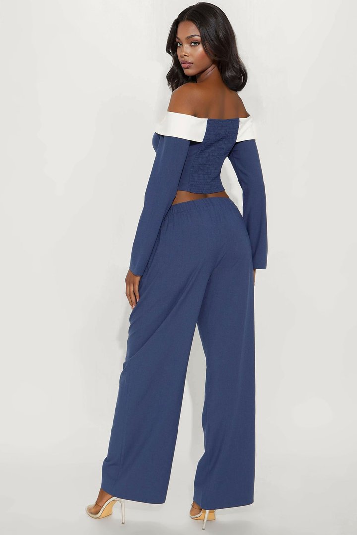 Seville Off Shoulder Pant Set - Navy