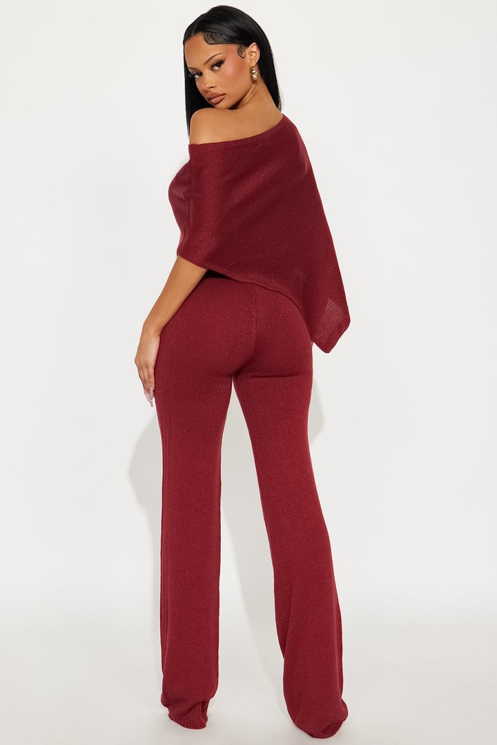 Pauline Off Shoulder Draped Sweater Pant Set - Burgundy