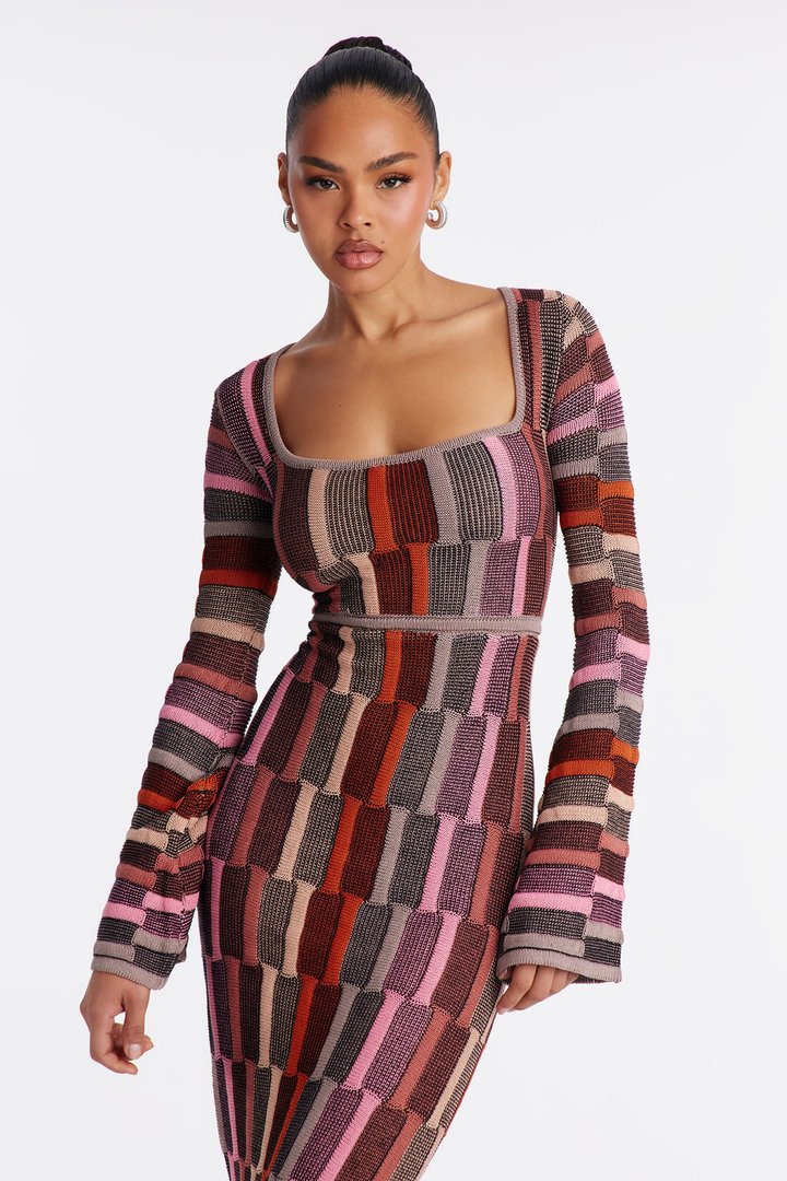 Sia Long Sleeve Maxi Dress - Mauve/combo