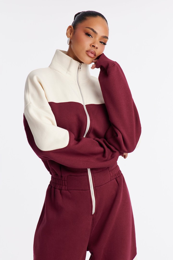 Snooze Mode Fleece Jumpsuit - Burgundy/combo