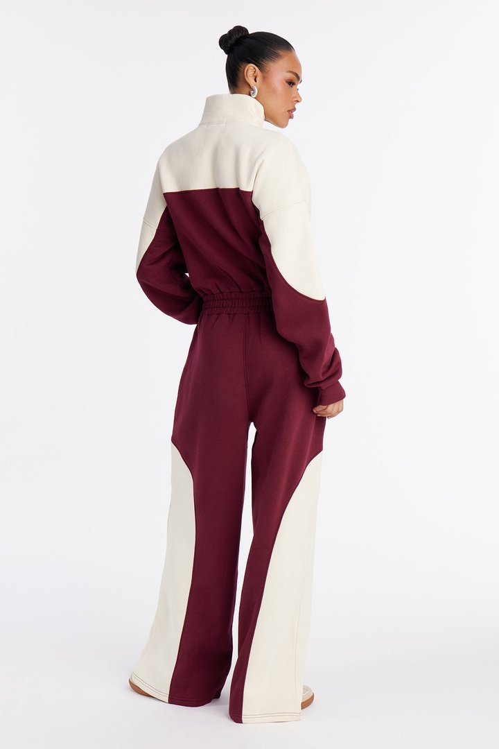 Snooze Mode Fleece Jumpsuit - Burgundy/combo