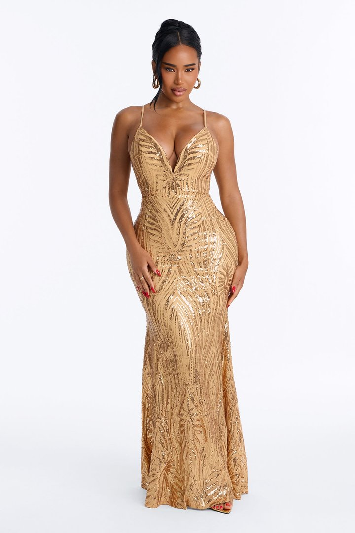 Tayla Sequin Maxi Dress - Gold